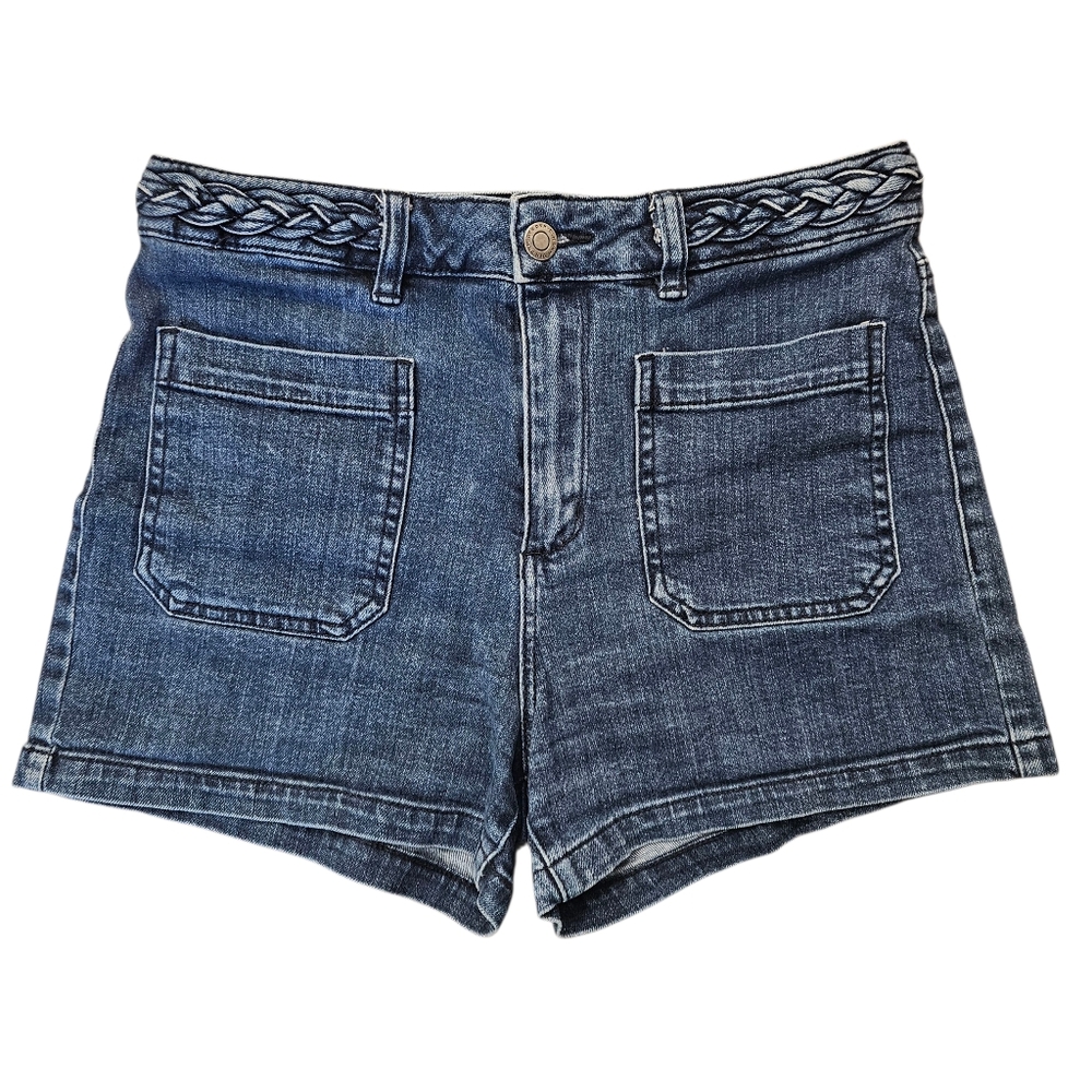 Dynamite Women's Blue Jean High Waisted Shorts Bohemian Braided Waist Size 27